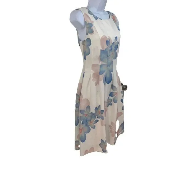 Women's Calvin Klein Floral Dress 2 White Blue - Picture 2 of 4